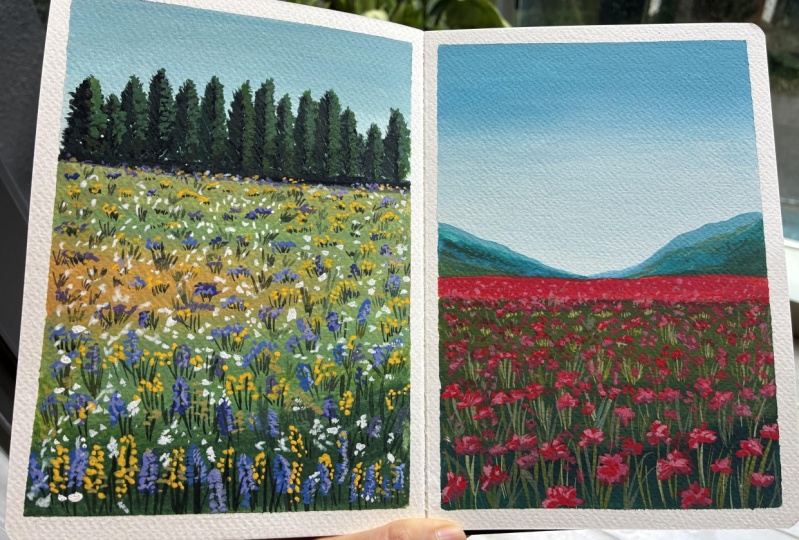 Flower fields in gouache
