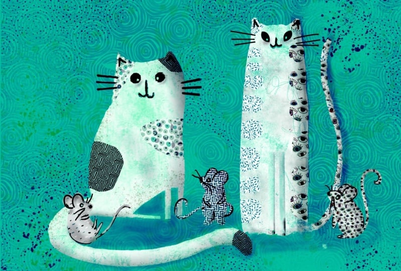 A silly bird and cats!