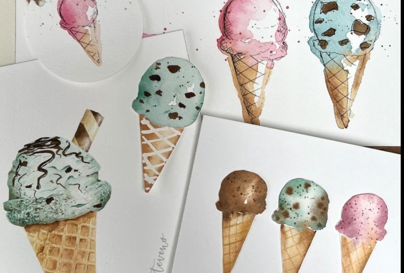 Watercolour Styles: Ice Cream Painted in 3 Ways