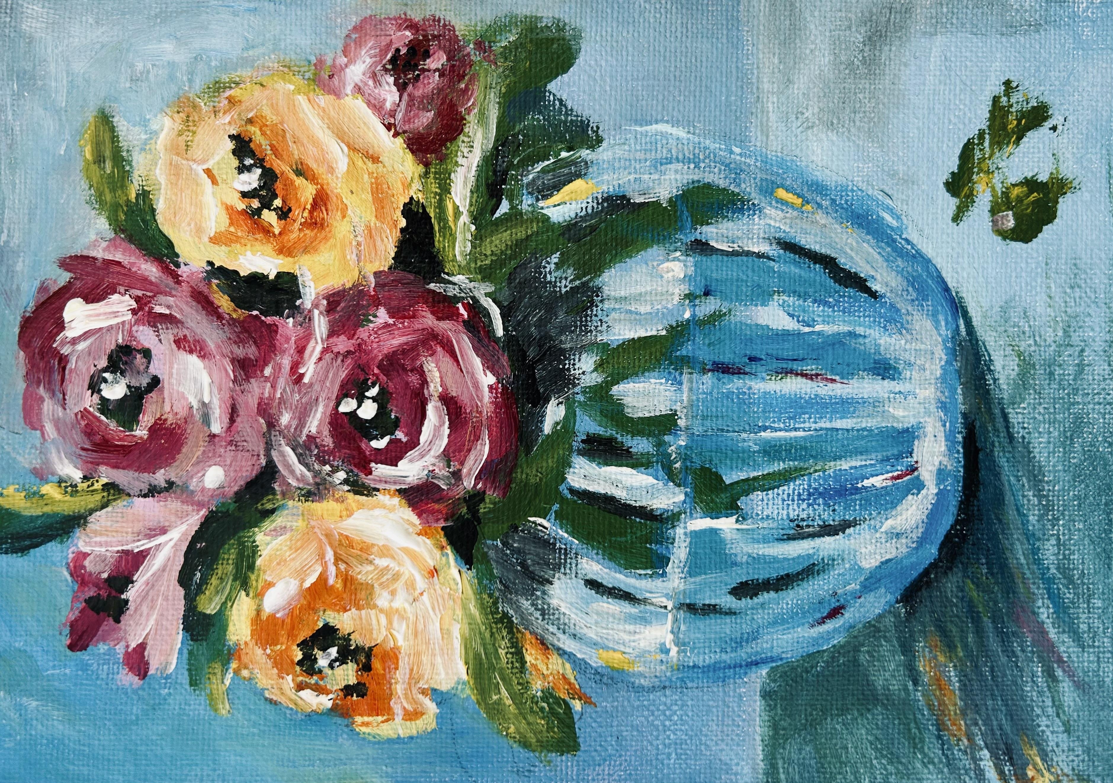 Expressive flowers in acrylic - student project