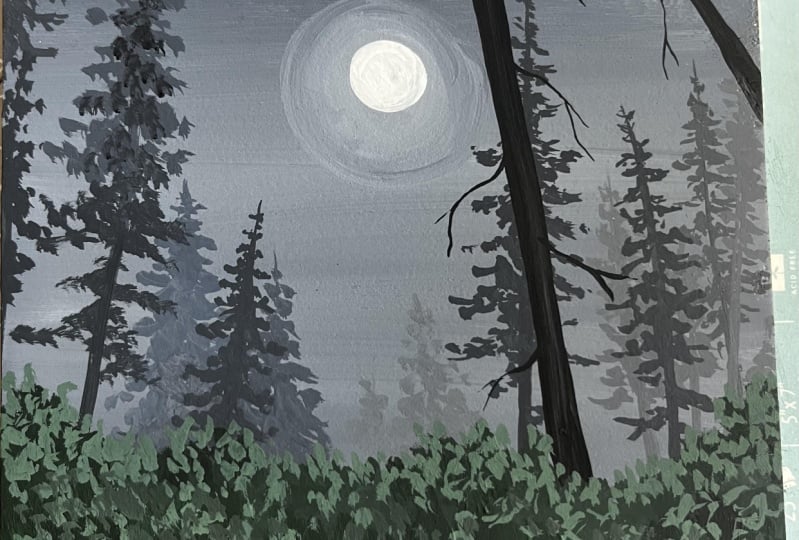 Gouache moonlit landscape