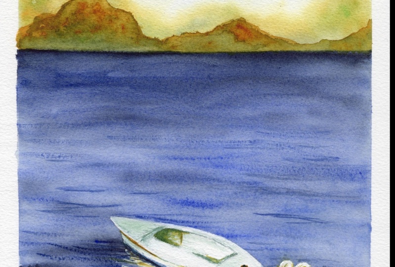 Wet on Wet Boat & Mountains