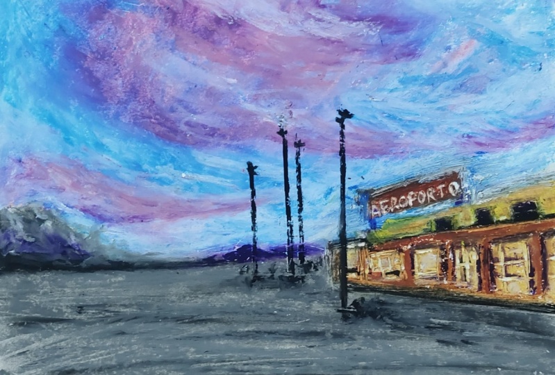 Travel postcards in oil pastel