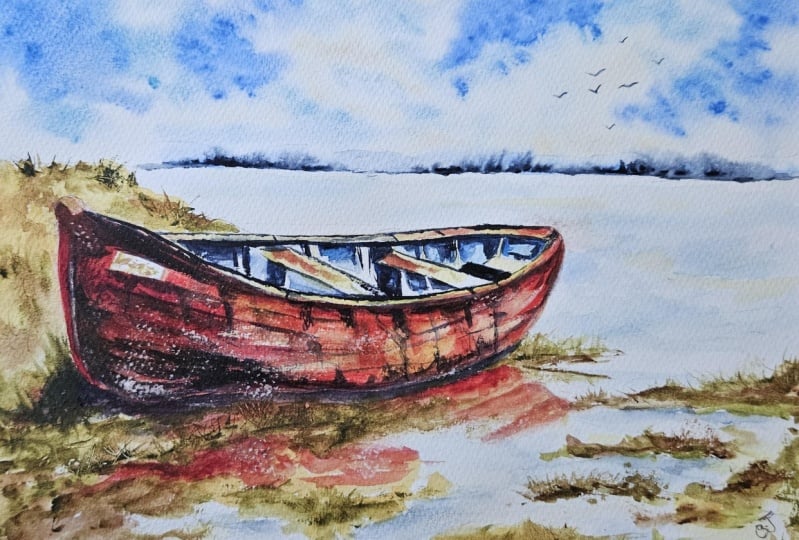 Old red boat
