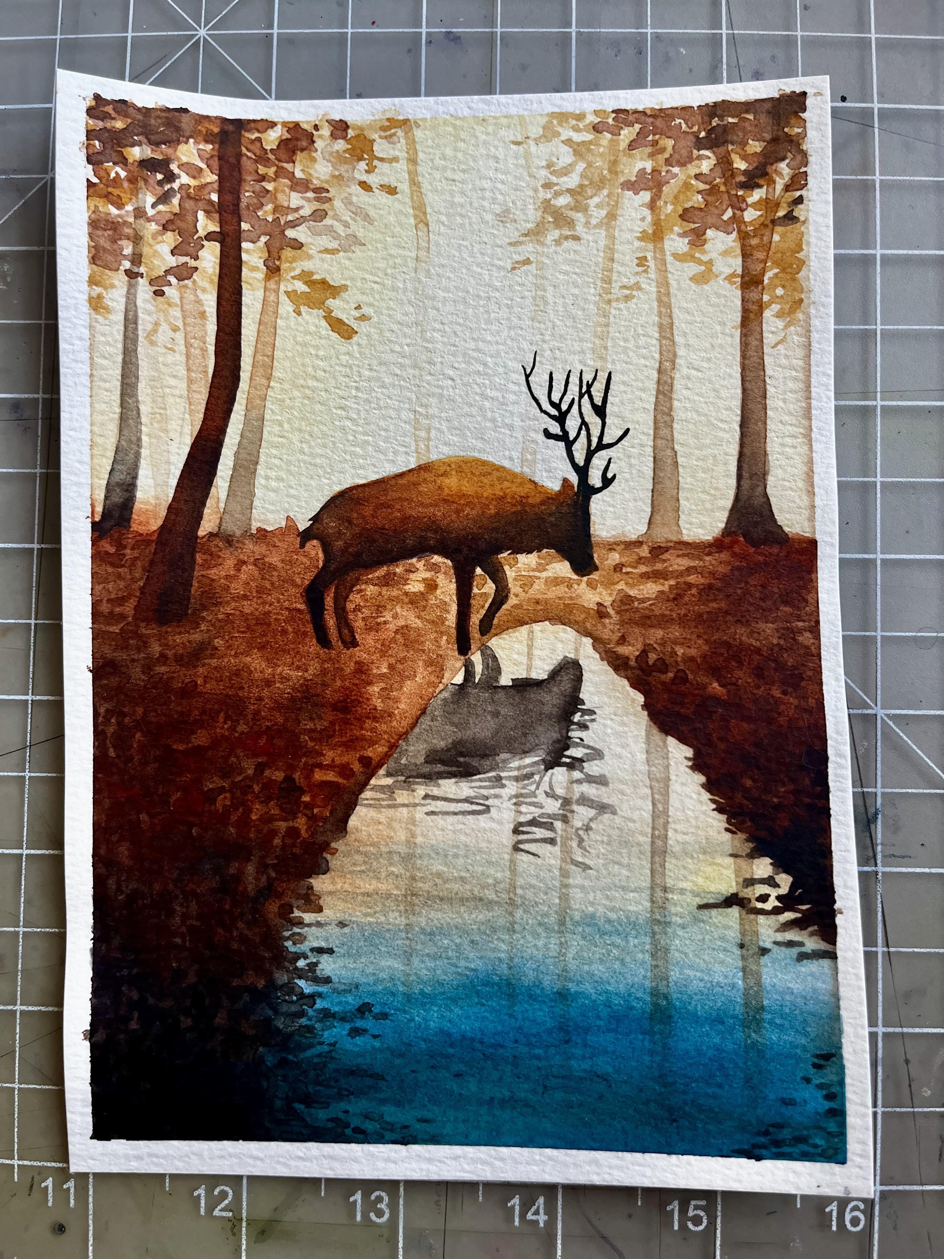 Apprenez la peinture à l'aquarelle de beau paysage forestier d'automne avec  des arbres et des cerfs | Shiba Basan | Skillshare, image size:3024x4032