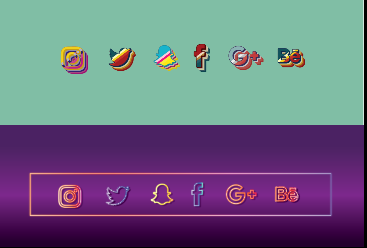 glossy - retro - neon logos - student project