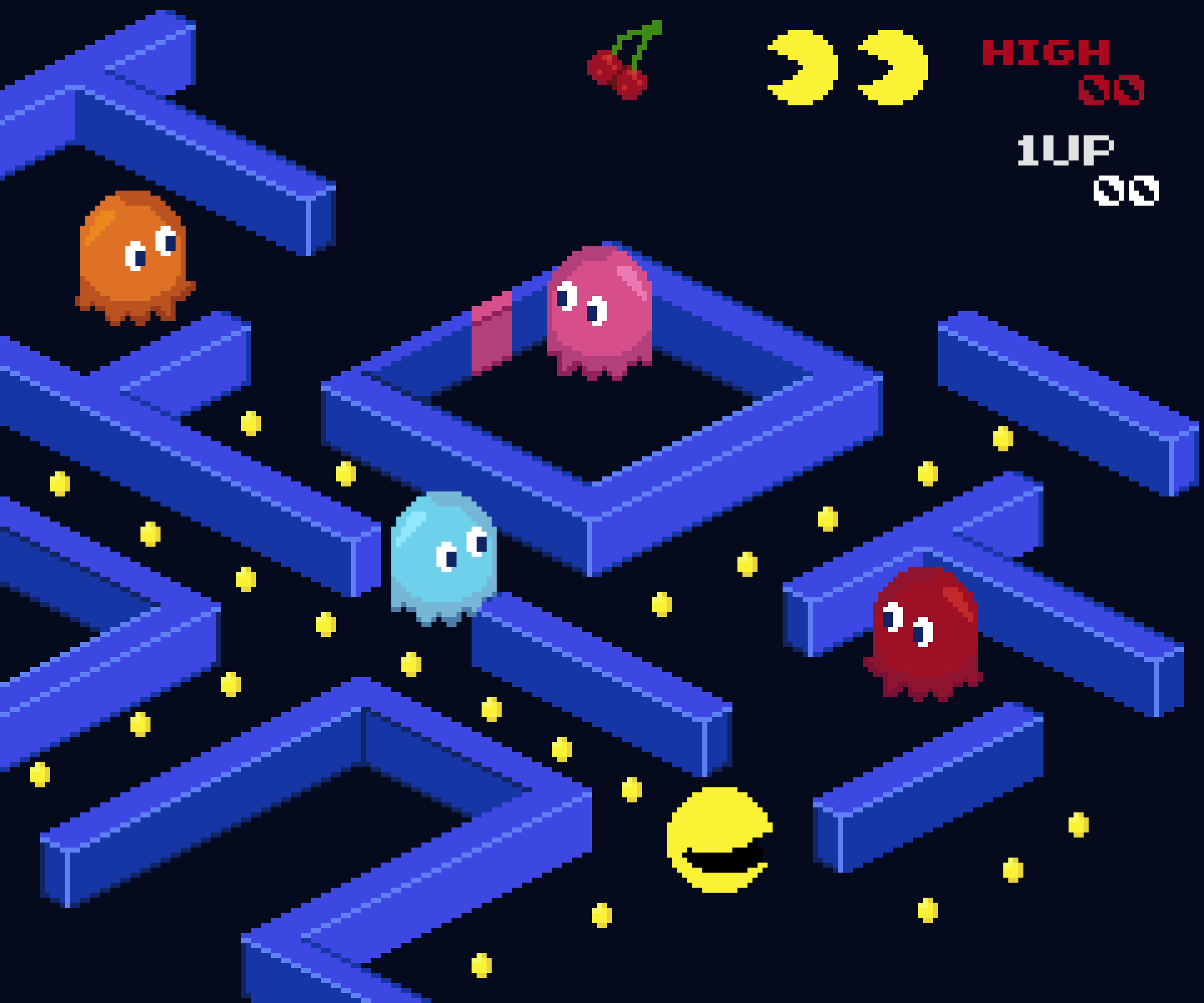 Isometric Pacman! Various jumps and Squish and Stretch - student project