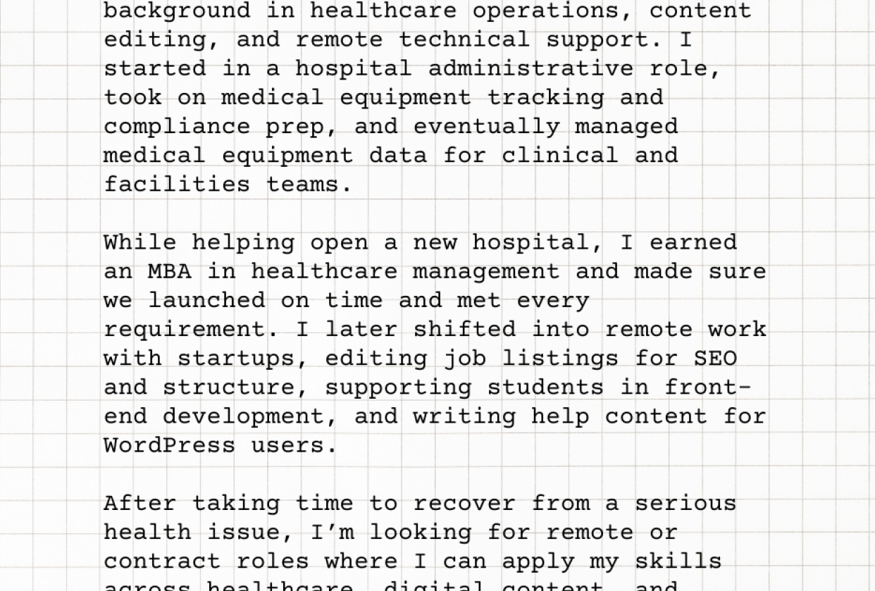 Short paragraph explaining who I am, what I've done, and where I'm going - student project