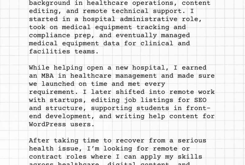 Short paragraph explaining who I am, what I've done, and where I'm going