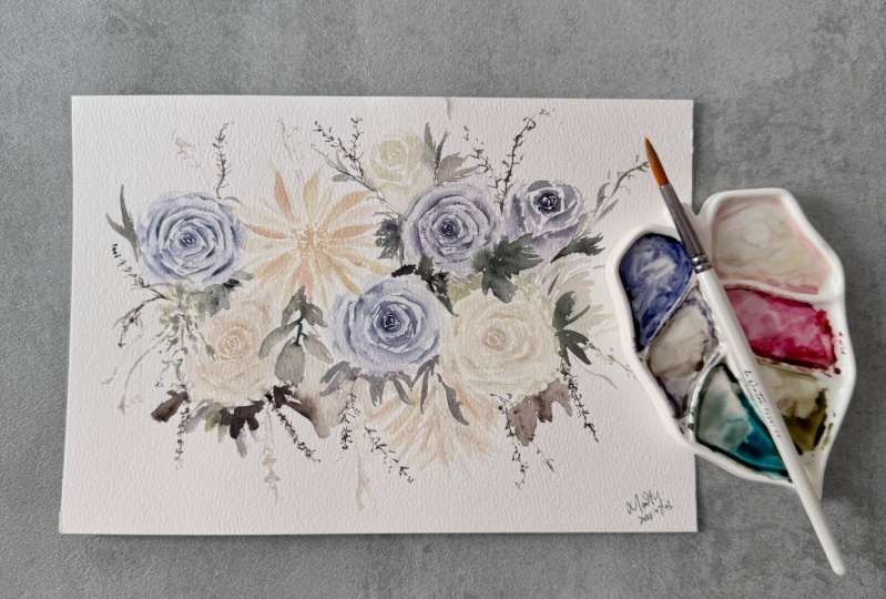 Rose and Dahlia in vintage style