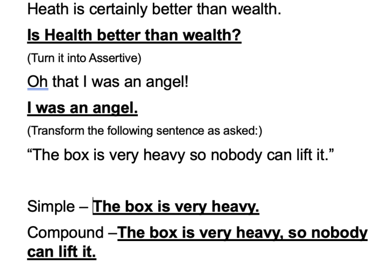 English Grammar - Sentence Transformation