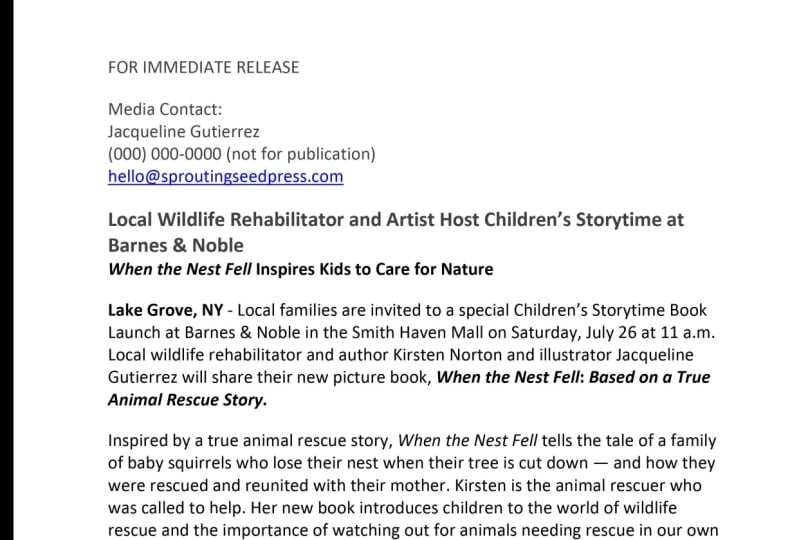 Press Release: Local Wildlife Rehabilitator and Artist Host Children’s Storytime