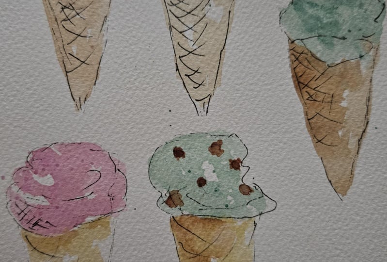 Ice cream cones ink and w/c