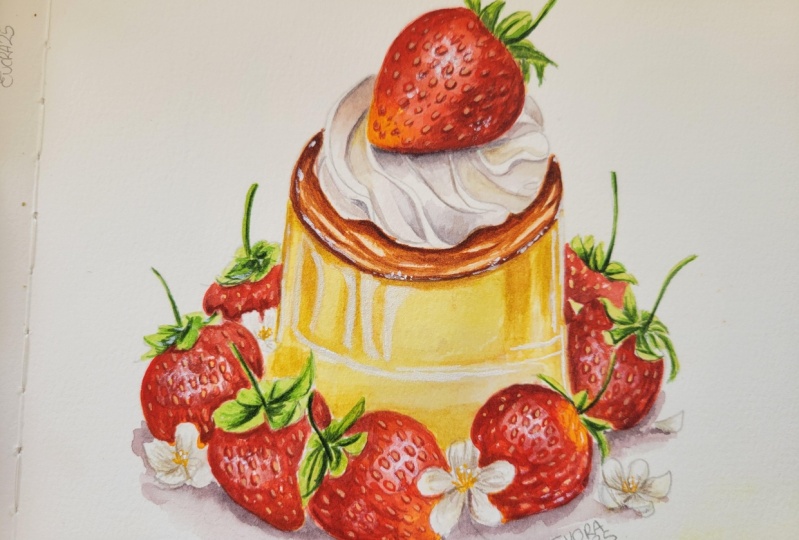 Flan con fresas