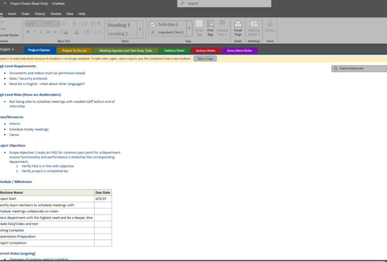 Project Management OneNote