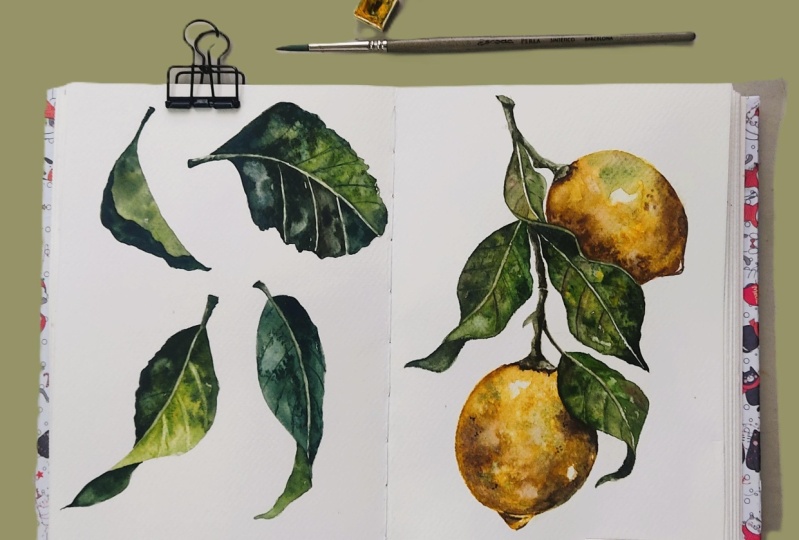 Juicy Botanical Watercolor Lemons