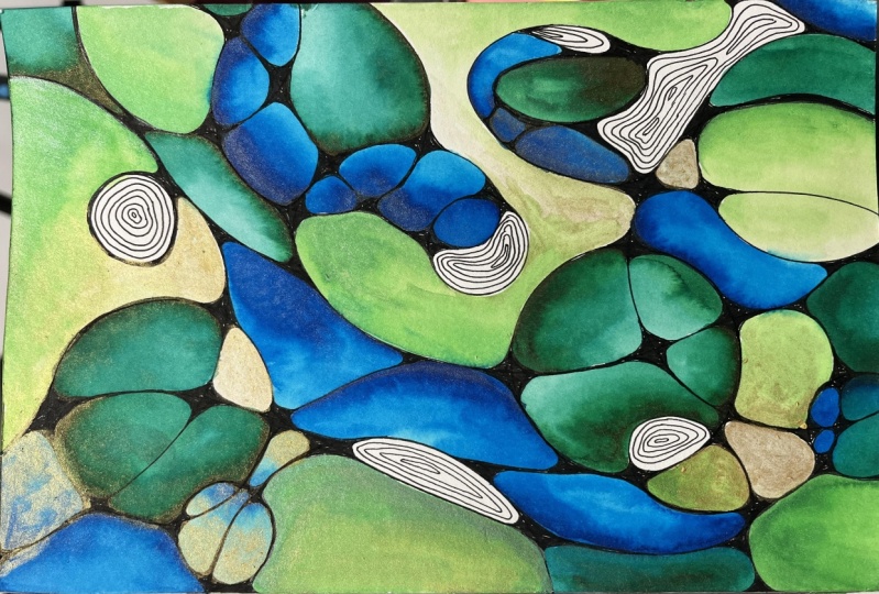 Neurographic ink and watercolor