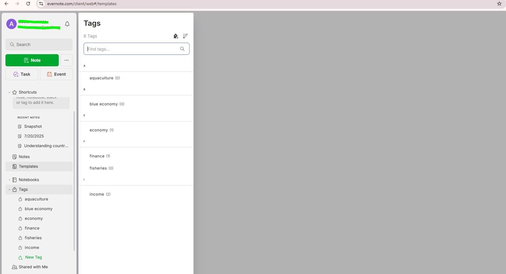 Tags in Evernote - student project