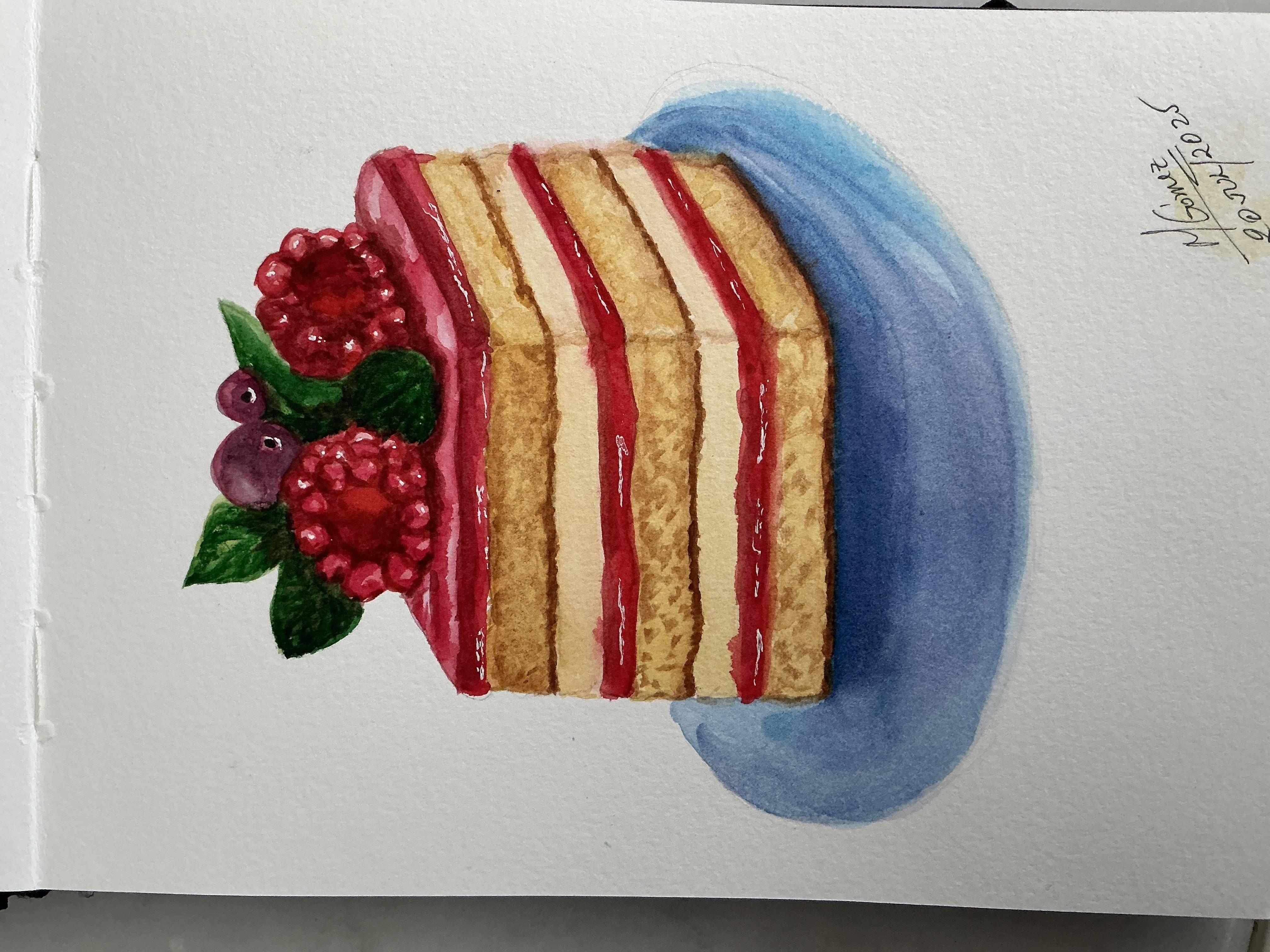 Ilustración de alimentos: dibujo para pintar rodada de pastel de frambuesa  | Nianiani | Skillshare, image size:4032x3024