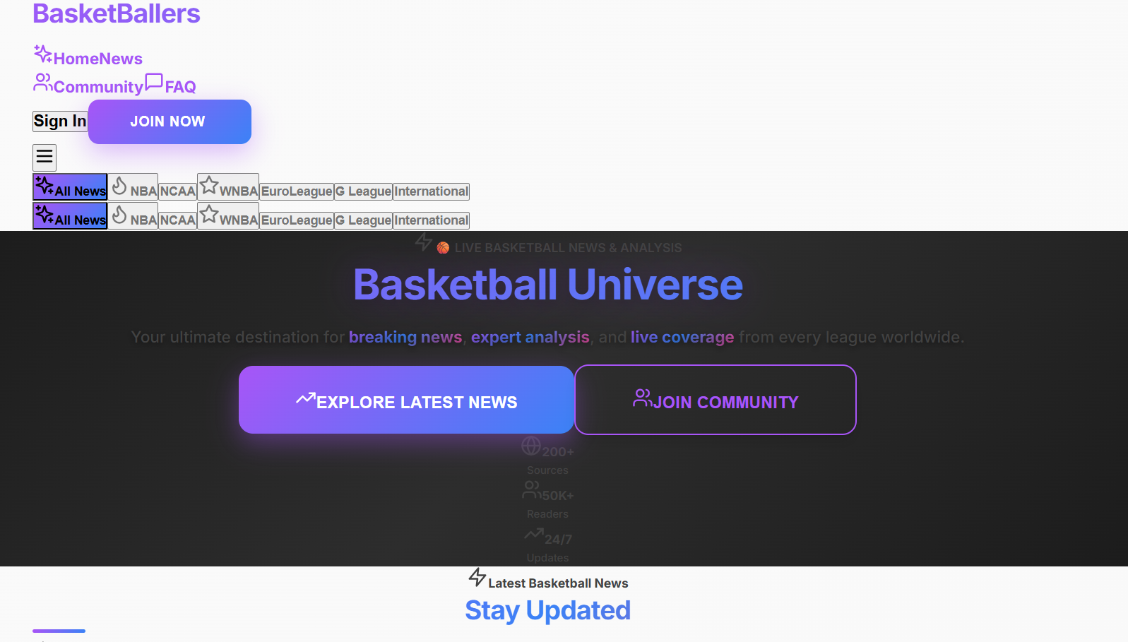 BasketBallers Website - student project