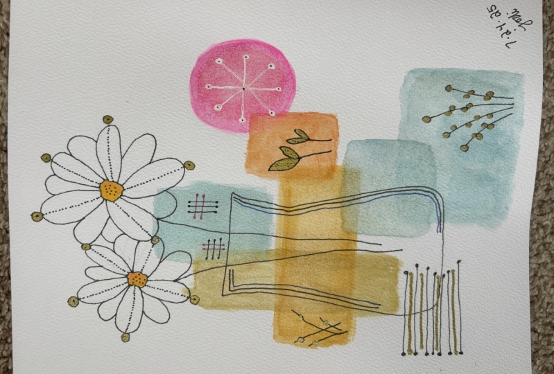 Watercolor Collage - Midcentury Modern Still Life