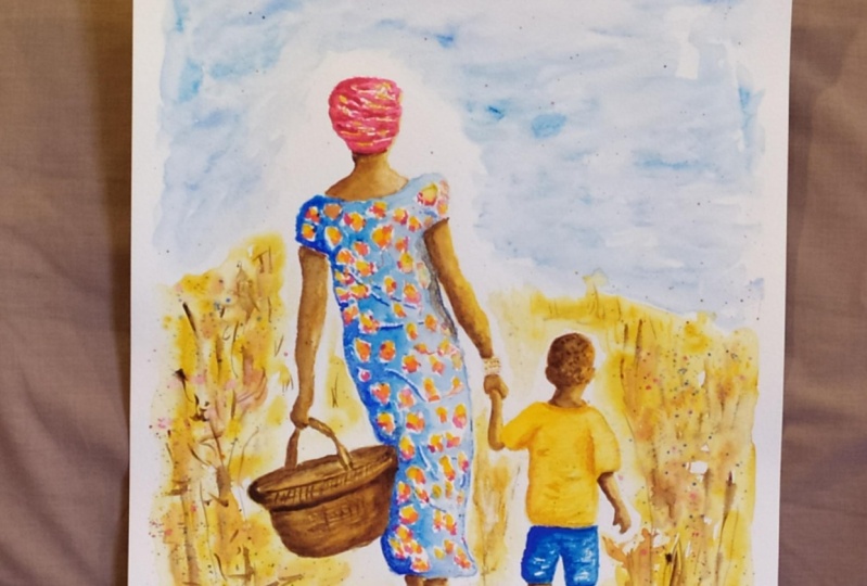 African sun. People and fugures.