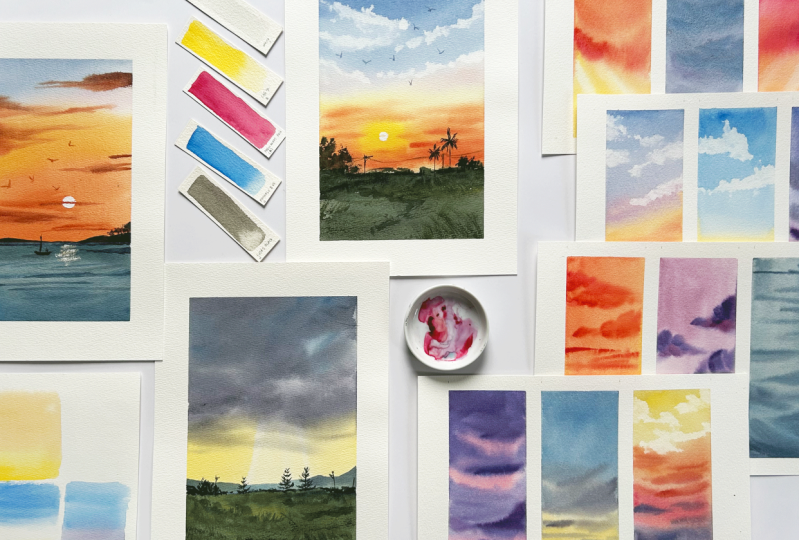 Watercolor Sunsets | Blending and Color Mixing