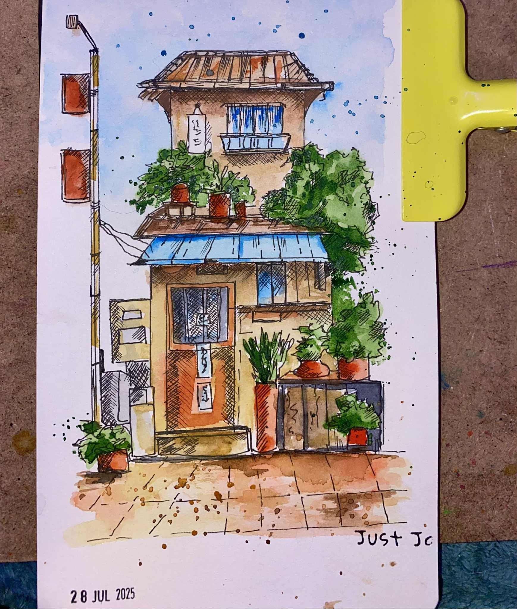 Tutoriel de croquis urbain à l'encre libre et à l'aquarelle : comment  esquisser un magasin de fleurs et de plantes | Shiba Basan | Skillshare, image size:1738x2047