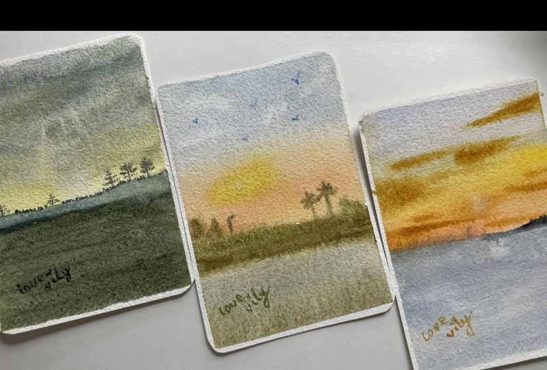 watercolor sunsets~ practicing blending & color mixing