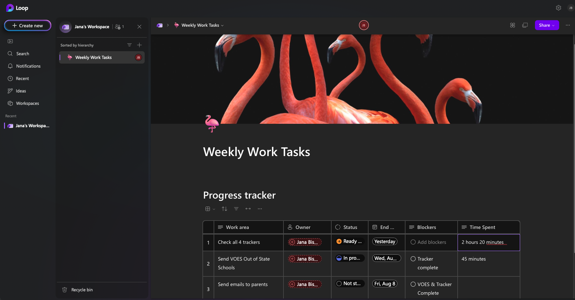 Weekly Work Tasks - student project