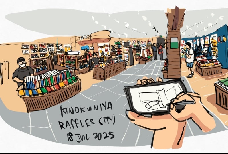 Sketching inside a new bookstore