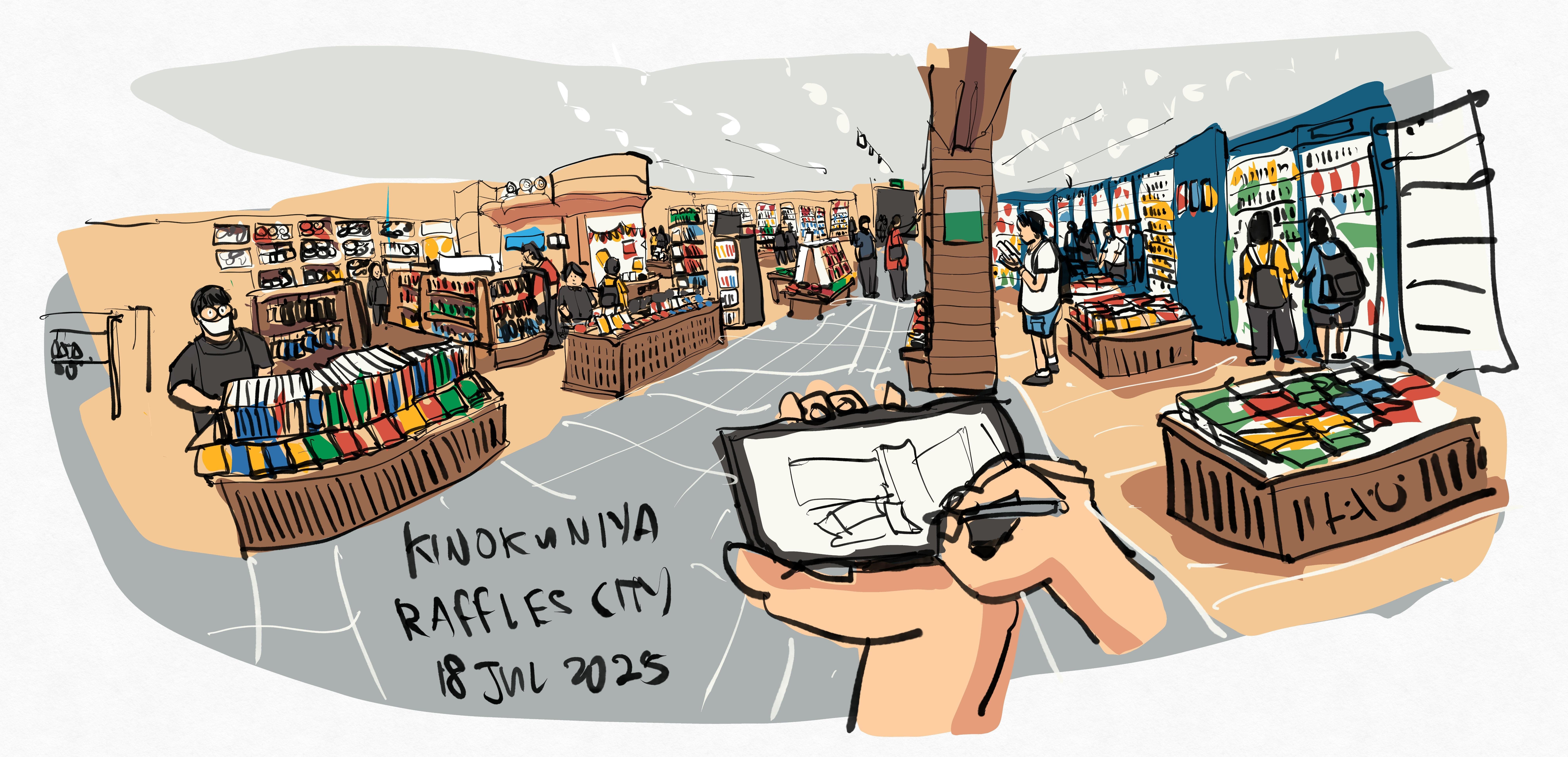 Sketching inside a new bookstore - student project