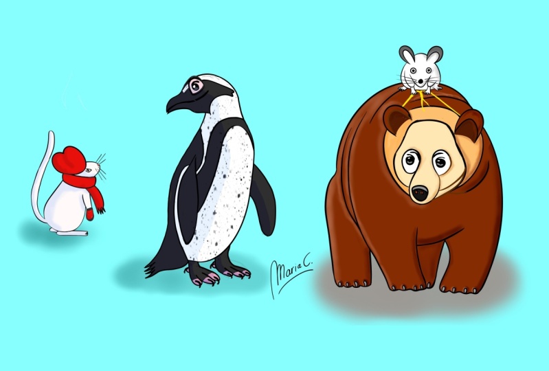 A mouse with a penguin! A mouse with a bear.
