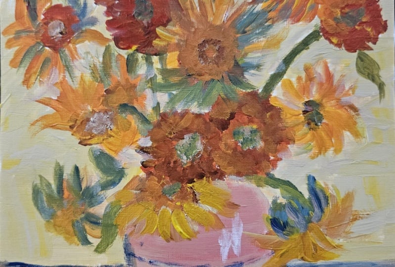 Van gogh sunflowers in acrylic