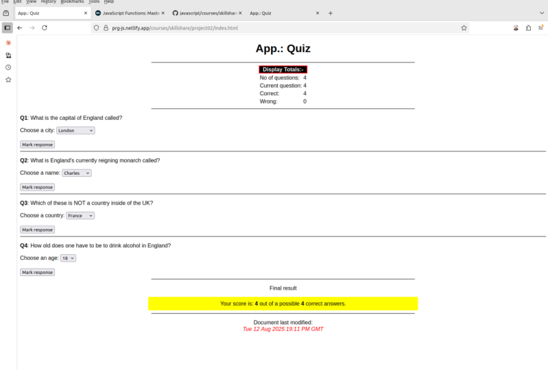 Javscript Functions Project 01
