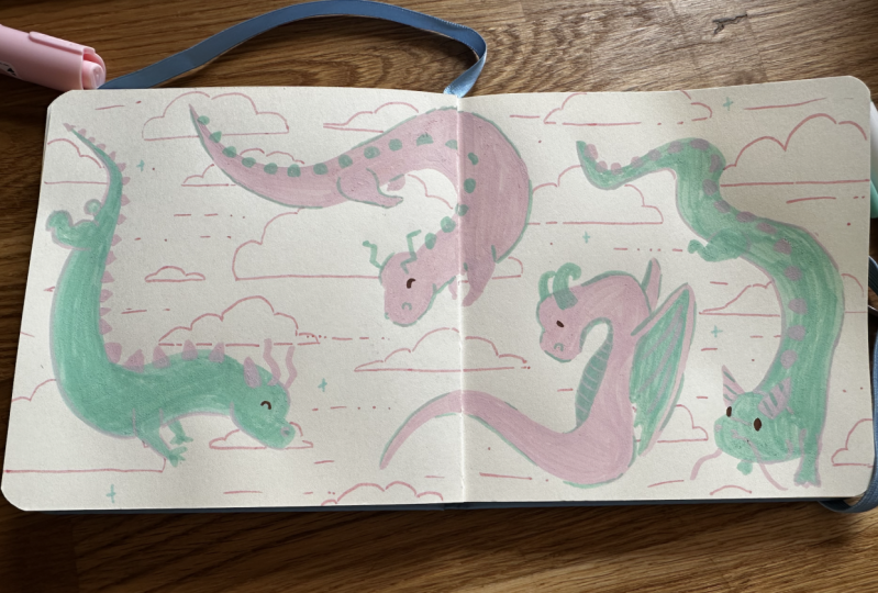 Acrylic marker dragons