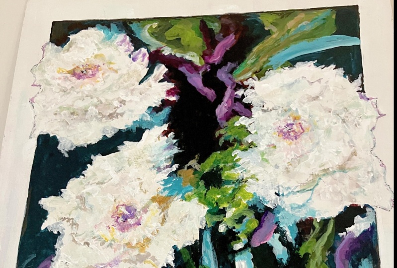 White Acrylic Abstract Peonies