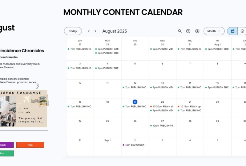 Content calendar: The Coincidence Chronicles