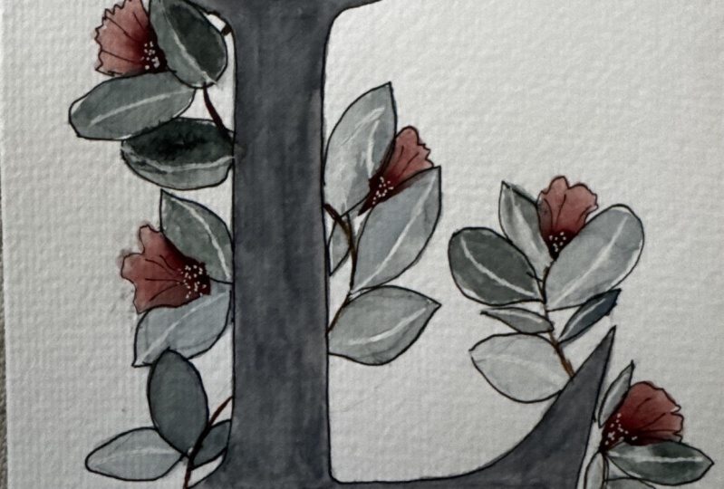 Captial L with eucalyptus leaves