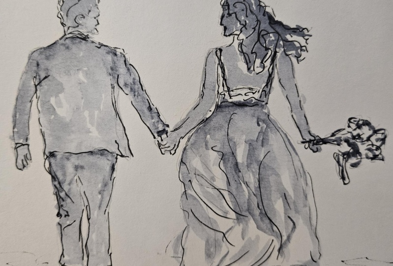 Wedding couple line and wash