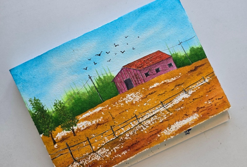 Countryside scene in watercolor