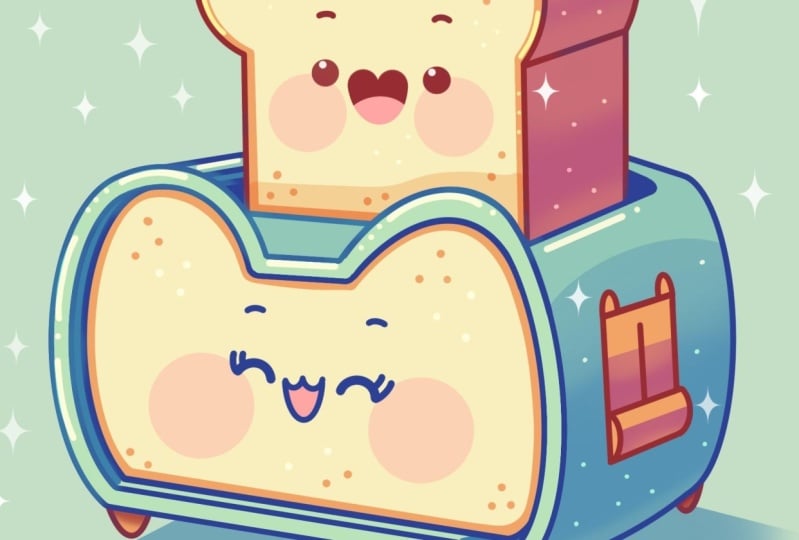 Kawaii Toaster and Bread Illustration