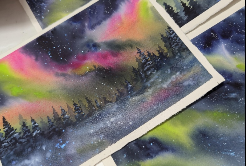 Northern Lights Learnt from Maria Smirnova Watercolors Class