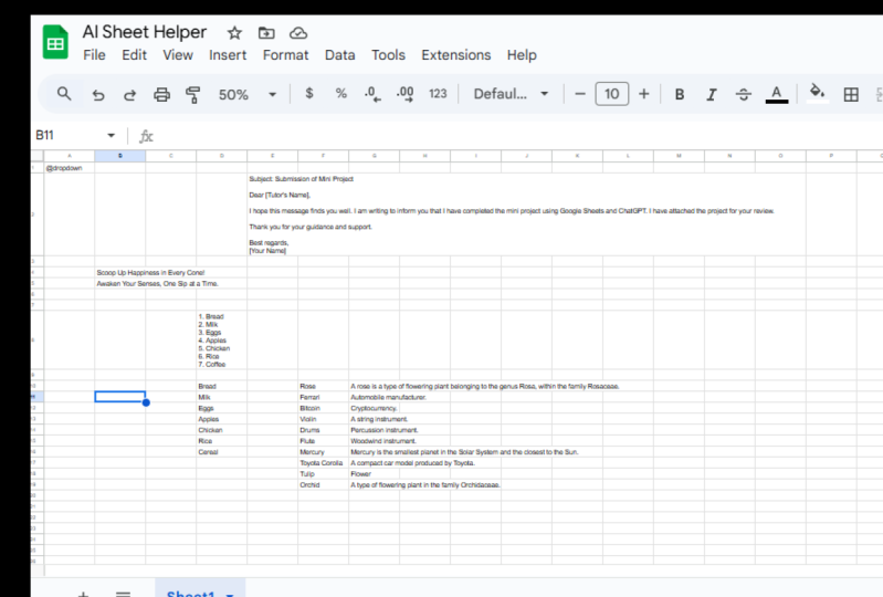 AI sheet helper