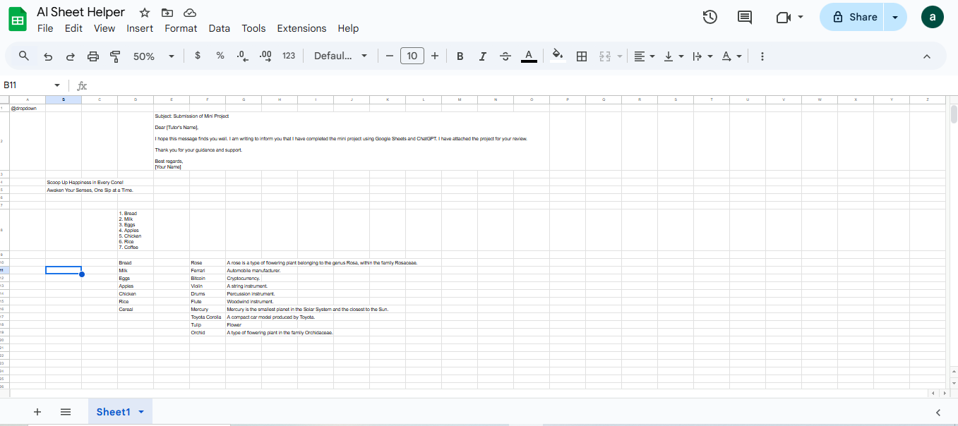 AI sheet helper - student project