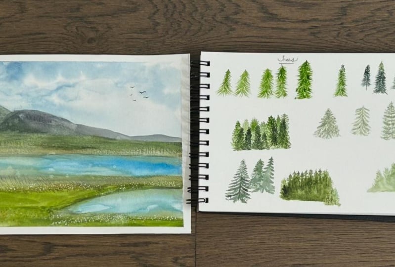 Pine Trees in Watercolour