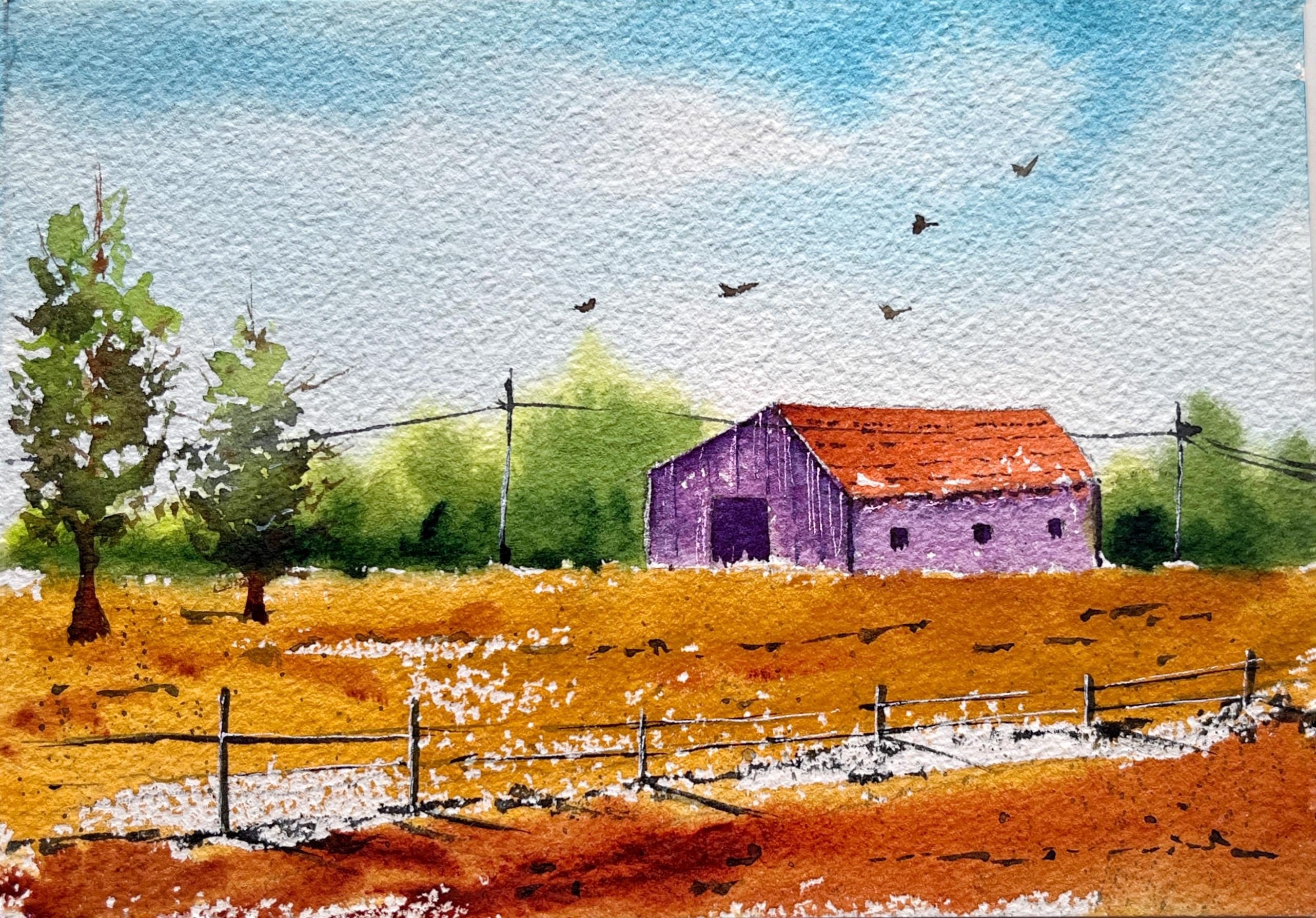 Easy Watercolor Landscape for Beginners: Paint a Countryside scene - student project