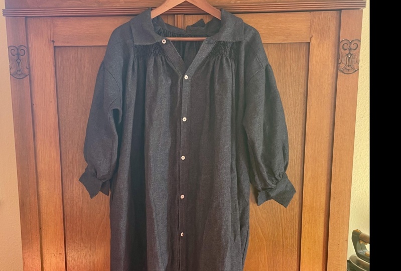 Smocked wool-linen shirt dress
