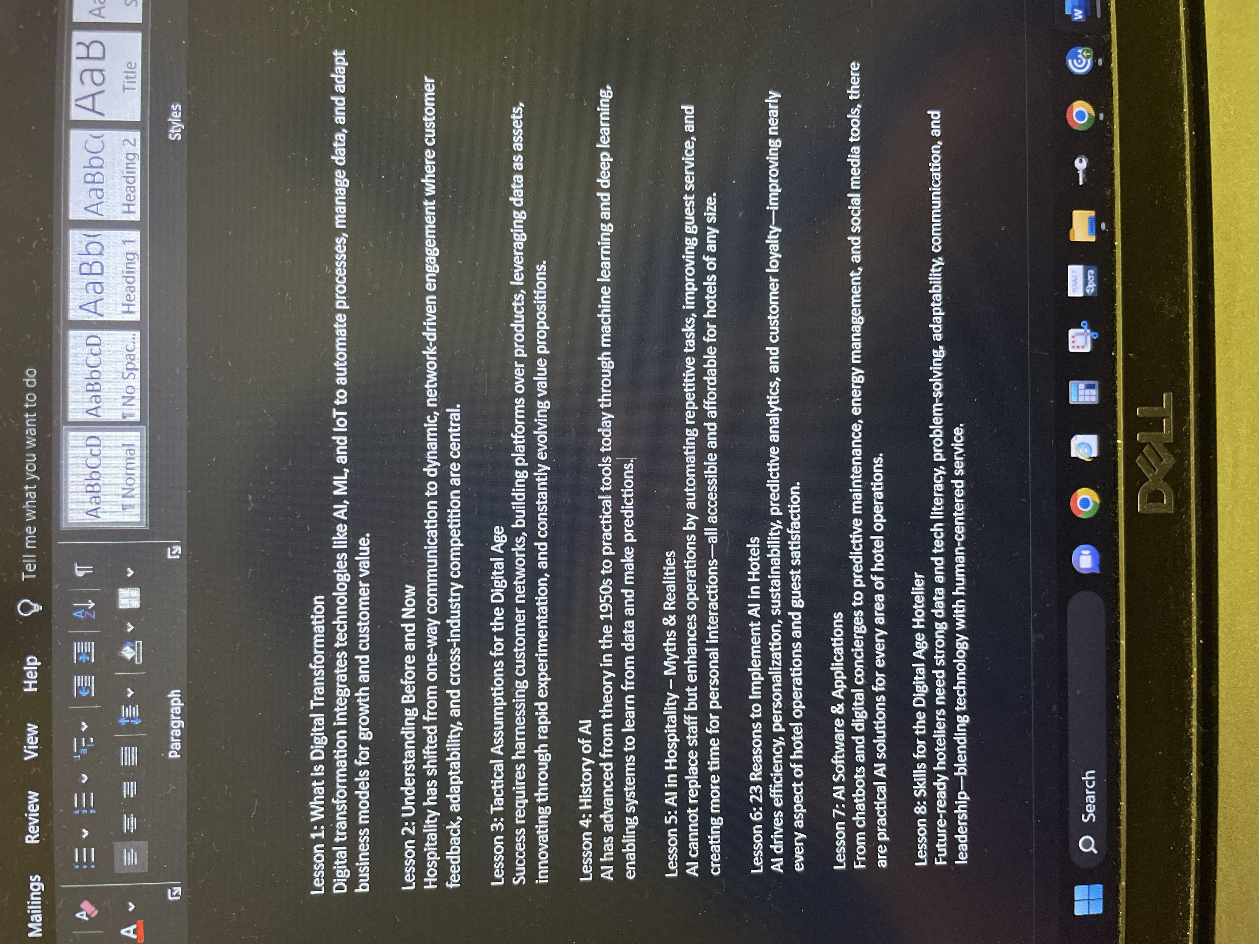 Main Key Takeaway Lessons 1-8 - student project