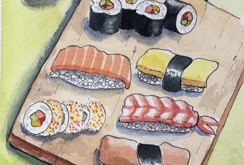 Ink and Watercolour Sushi